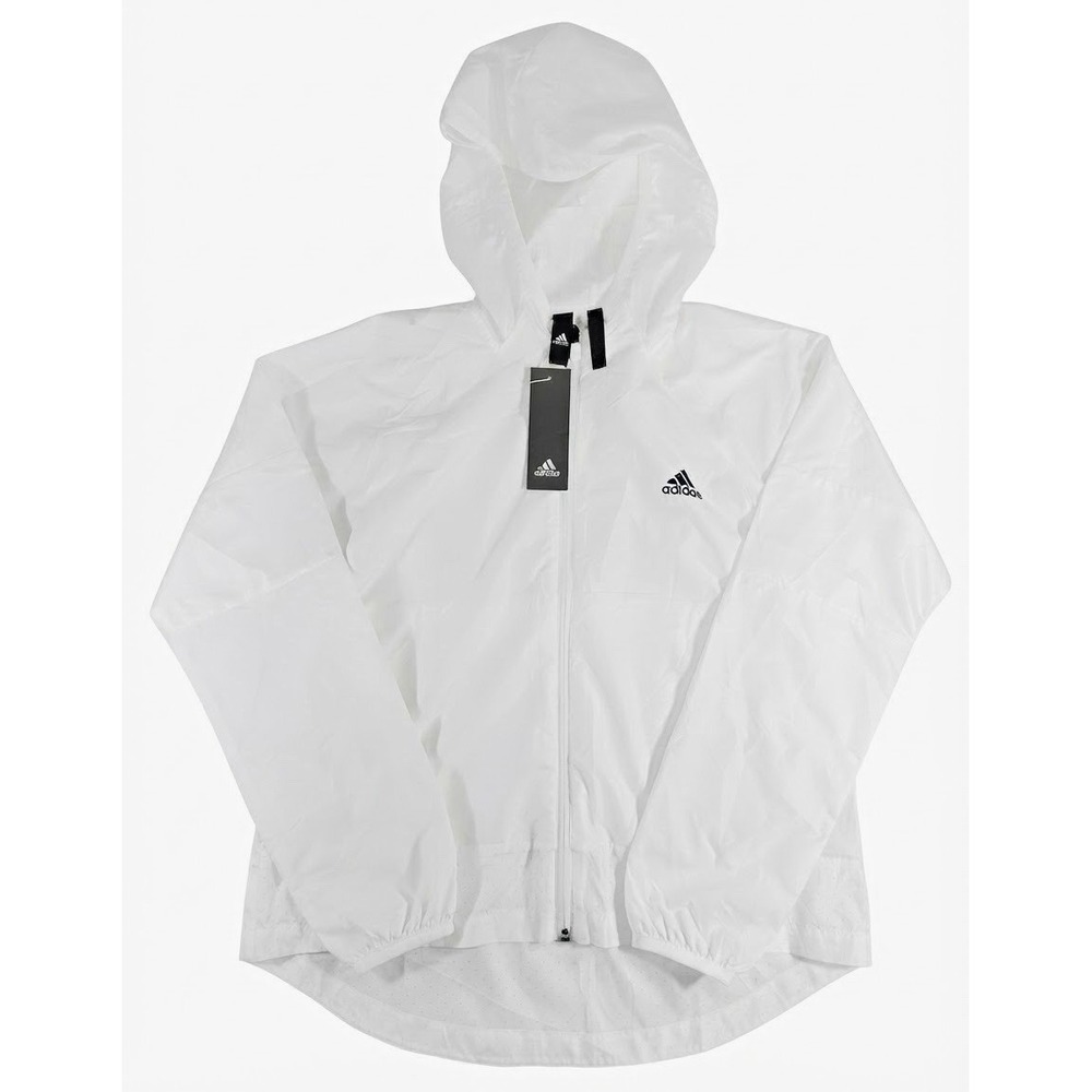 NWT Adidas Womens Hooded Windbreaker Jacket M White Full Zip Lightweight DW9479